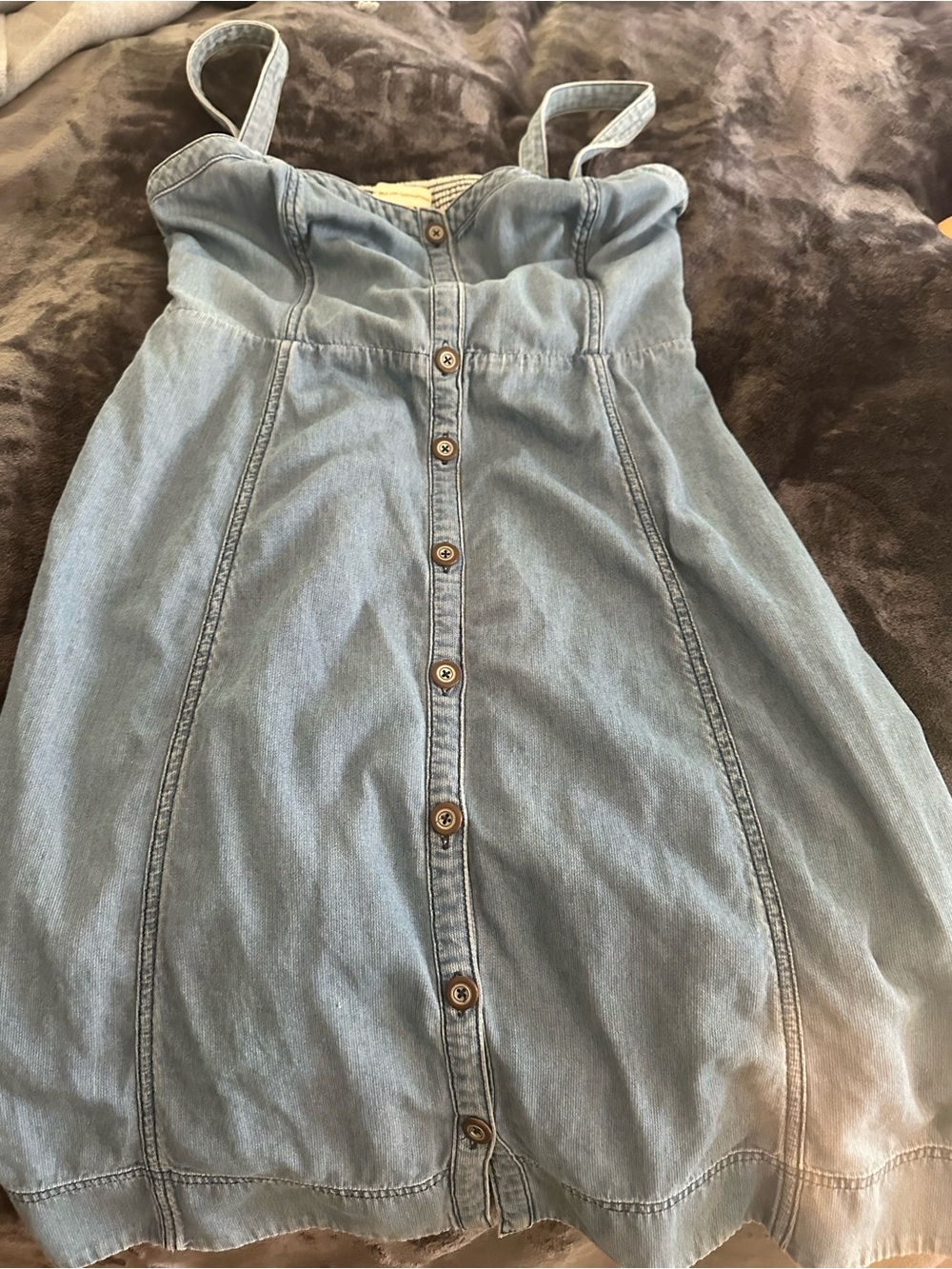 Anthropologie Light Blue Denim Button-Front Mini Dress